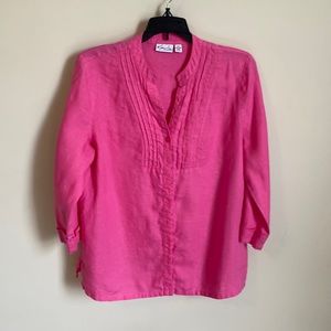 Kim Rogers pink linen tunic top, 3/4 sleeves with cuff, petite medium